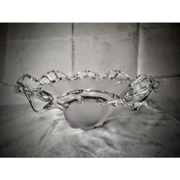 Beautiful Vintage Duncan Miller Frosted Glass Platter 14" & Bowl 11" Round - Picture 4 of 12